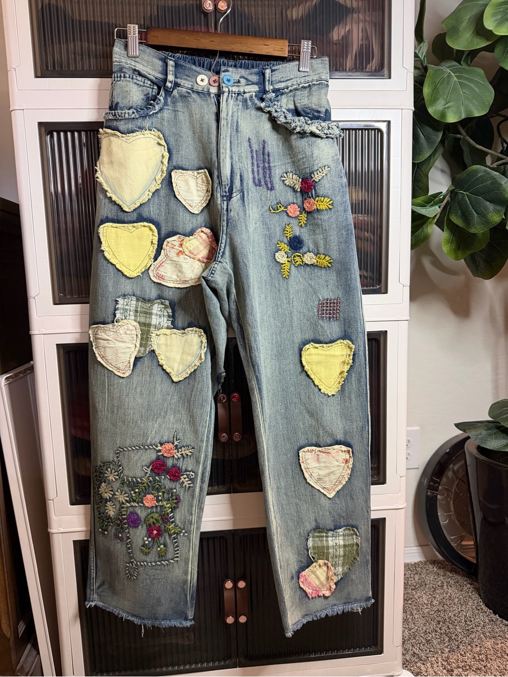 Bluevelvet Embroidered Patchwork Straight Leg Jeans